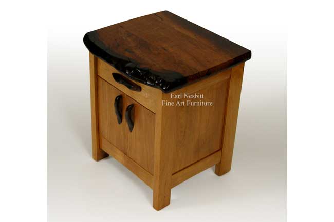 one custom nightstand showing mesquite top with sculpted edge